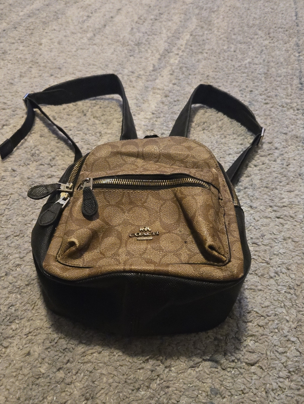 Coach Mini Charlie Backpack Signature Canvas Brown Black Small Travel Bag - Picture 2 of 16